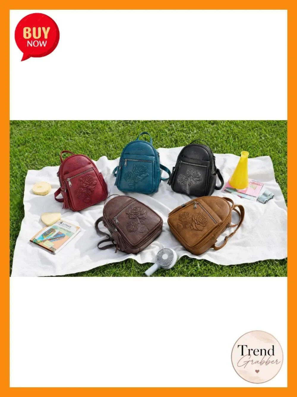 Vegan Leather Mini Backpack Purse for Women - Cute Floral Small Travel Daypack